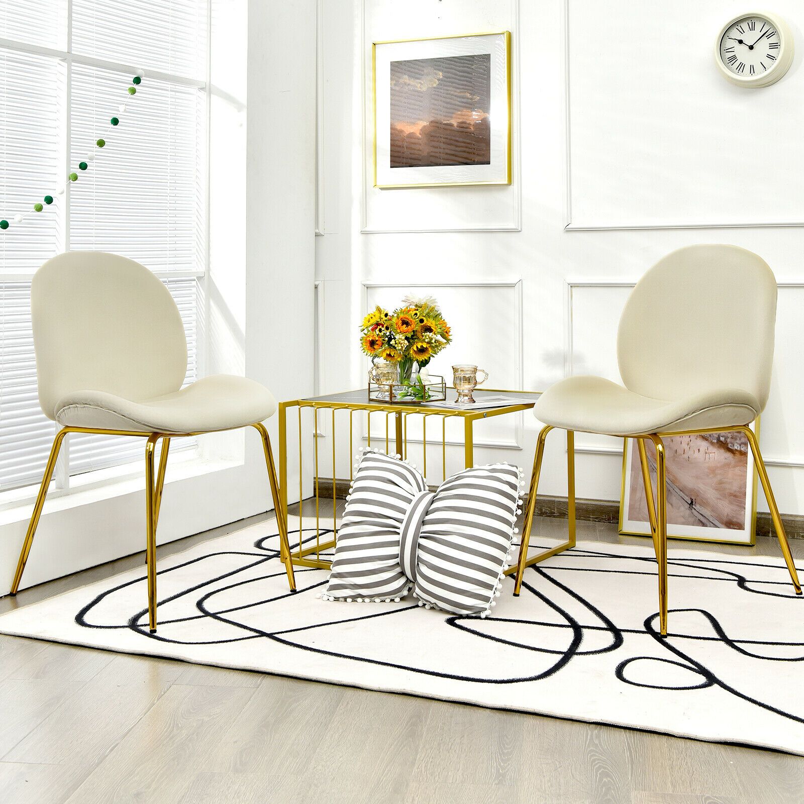 Set of 2 Velvet Dining Chair with Gold Metal Legs